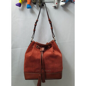 Dooney & Bourke Orange Suede Leather Trim Drawstring Shoulder Bag